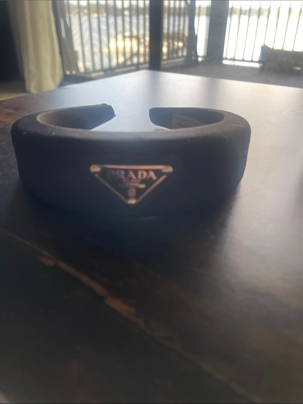 New Prada Black with Gold Triangle Logo headband - Picture 1 of 4
